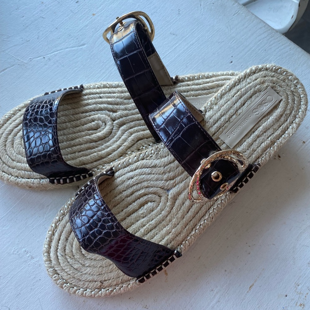 ASOS Design Judgement espadrille mules in brown croc SZ 9